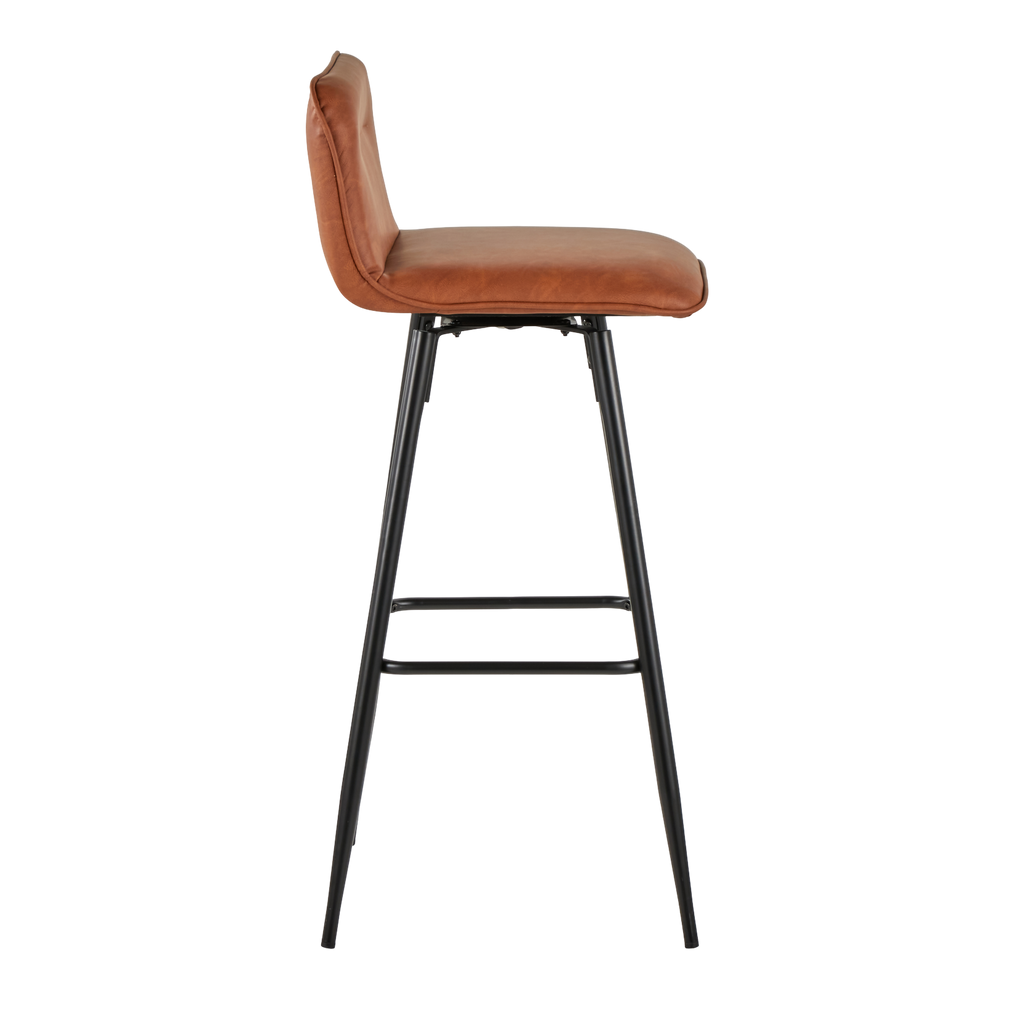 Casper 30" Fixed-Height Barstool - Set of 2 - Black Metal, Camel PU