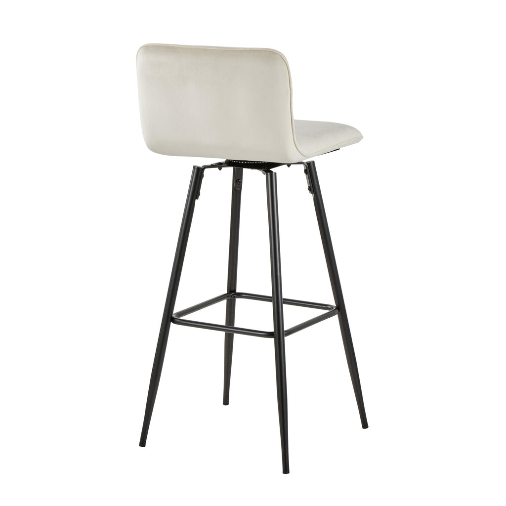 Casper 30" Fixed-Height Barstool - Set of 2 - Black Metal, Cream Velvet
