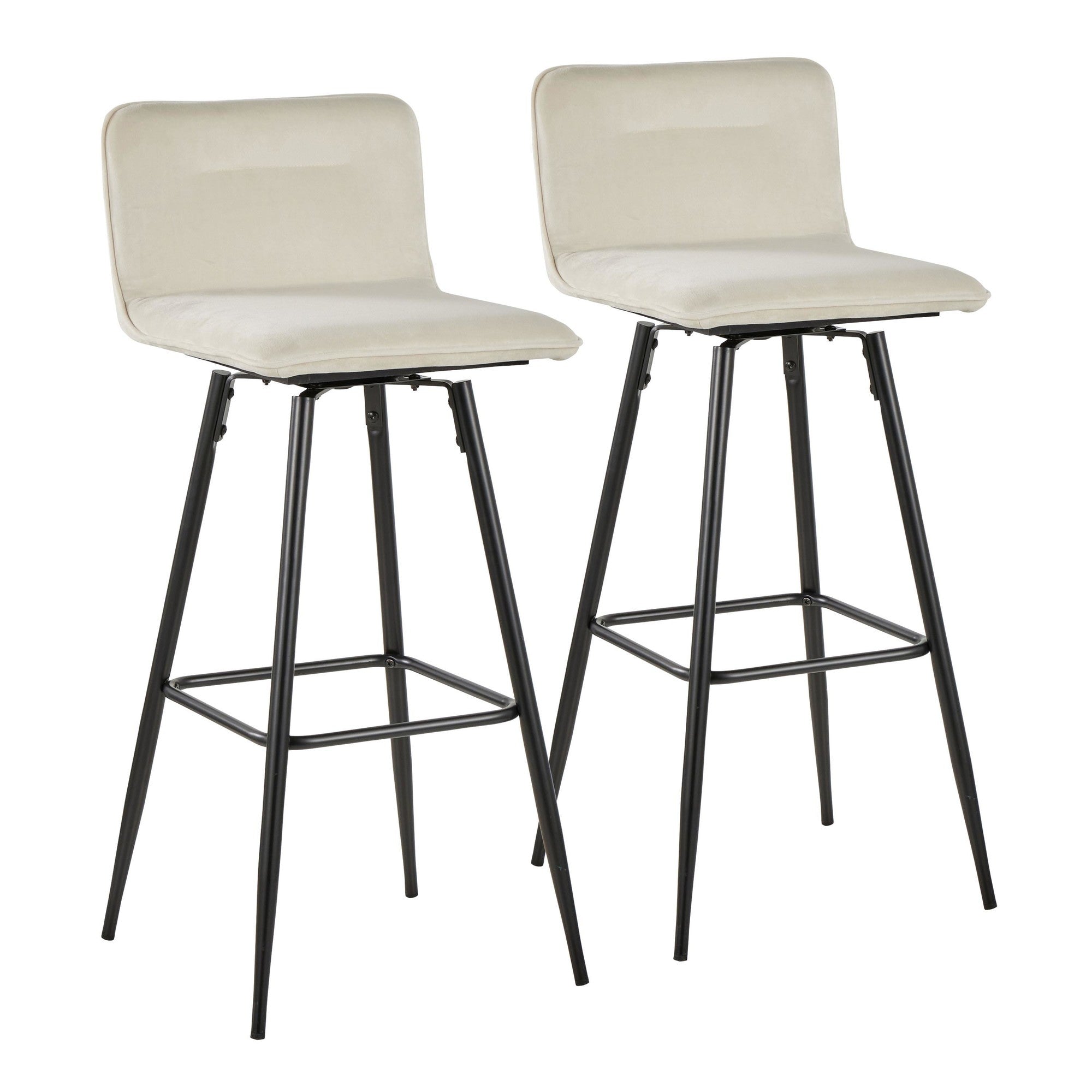 Casper 30" Fixed-Height Barstool - Set of 2 - Black Metal, Cream Velvet