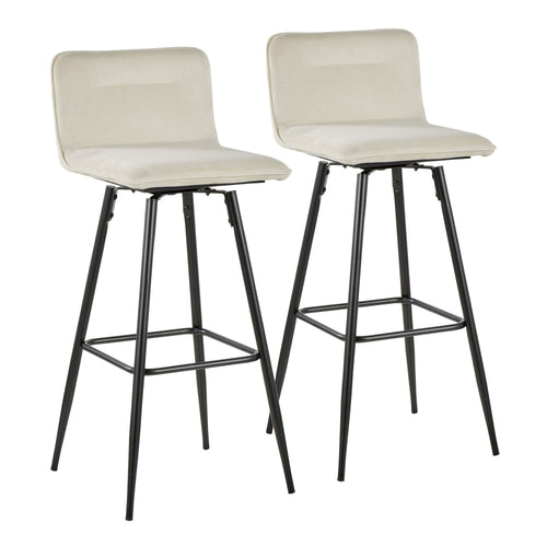 Casper 30" Fixed-Height Barstool - Set of 2 - Black Metal, Cream Velvet