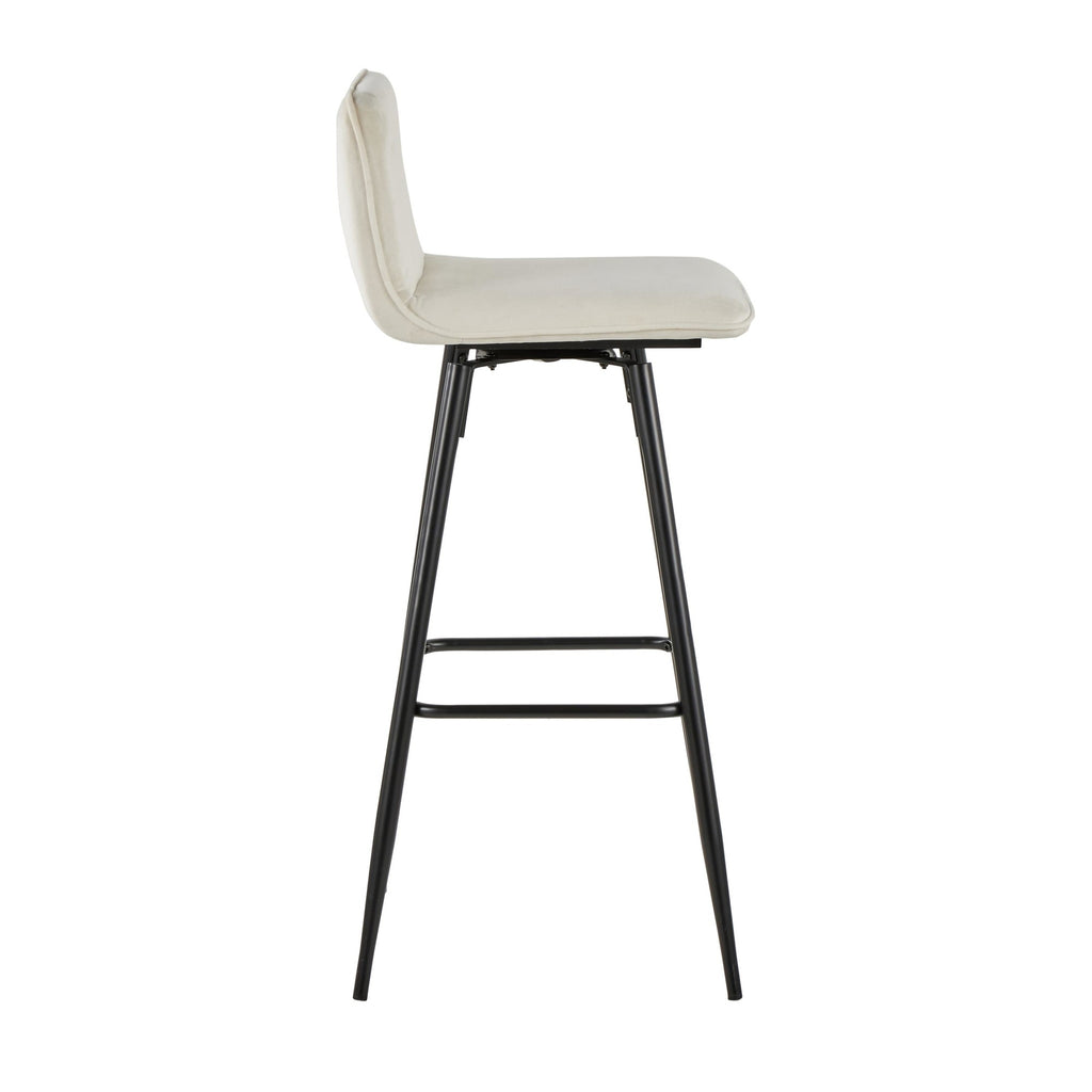 Casper 30" Fixed-Height Barstool - Set of 2 - Black Metal, Cream Velvet