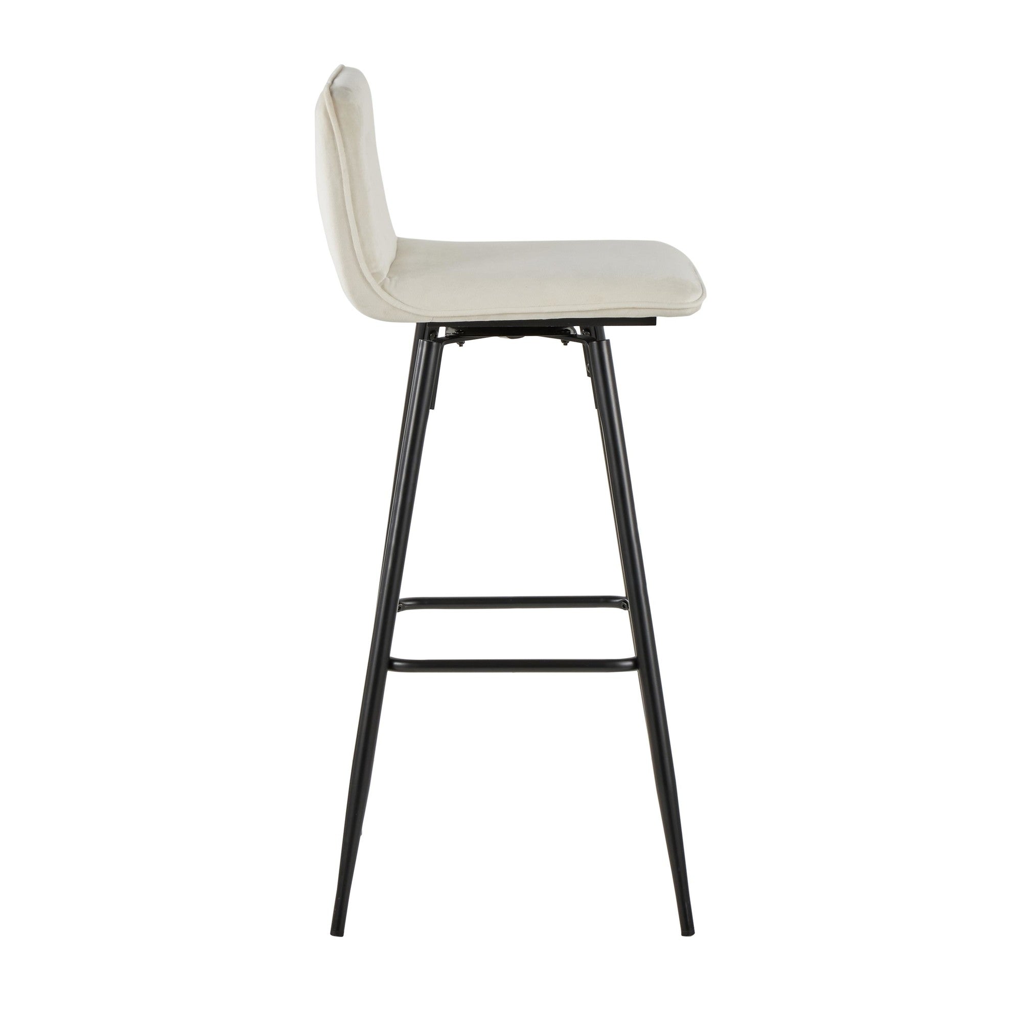 Casper 30" Fixed-Height Barstool - Set of 2 - Black Metal, Cream Velvet