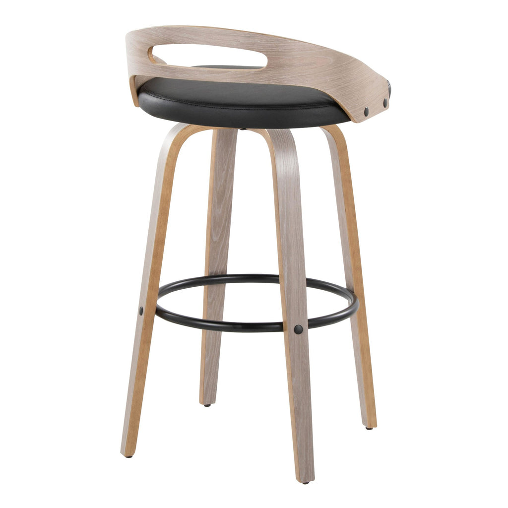 Cassis 30" Fixed-Height Barstool - Set of 2 - Light Grey Wood, Black PU, Black Metal