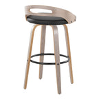 Cassis 30" Fixed-Height Barstool - Set of 2 - Light Grey Wood, Black PU, Black Metal