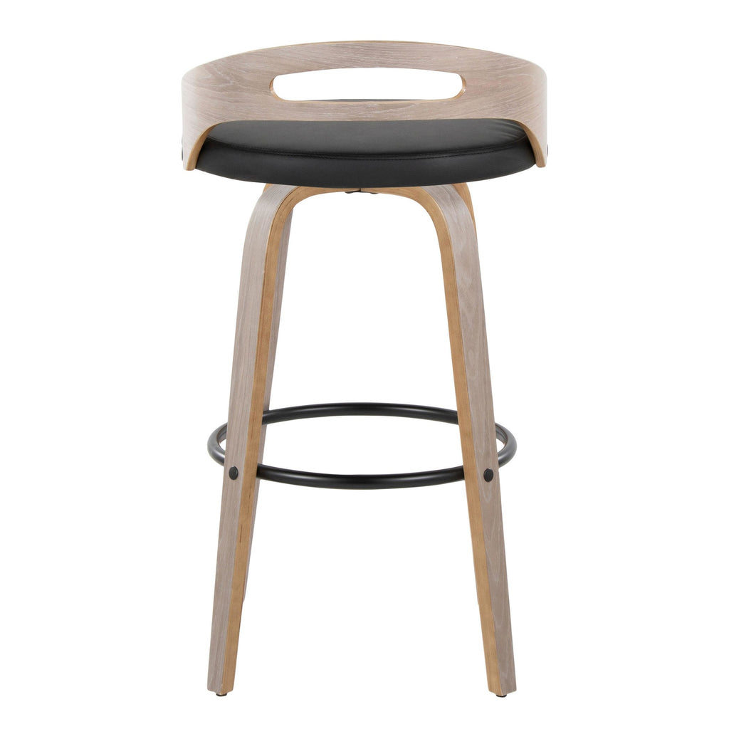 Cassis 30" Fixed-Height Barstool - Set of 2 - Light Grey Wood, Black PU, Black Metal