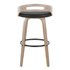Cassis 30" Fixed-Height Barstool - Set of 2 - Light Grey Wood, Black PU, Black Metal