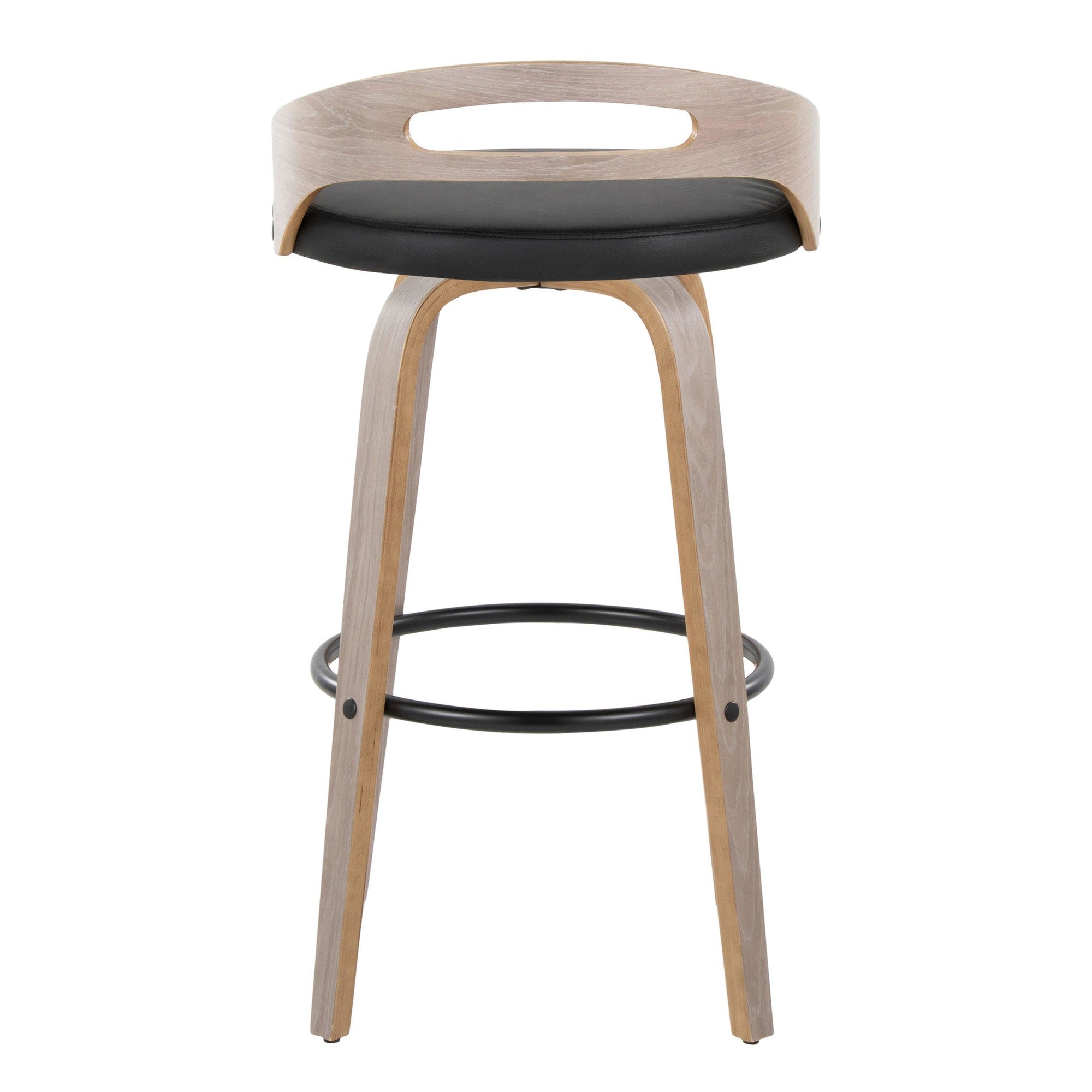 Cassis 30" Fixed-Height Barstool - Set of 2 - Light Grey Wood, Black PU, Black Metal
