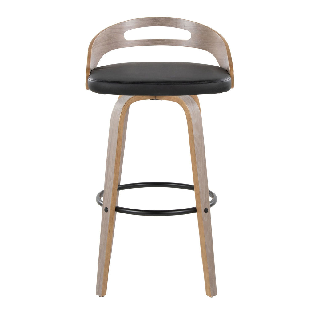 Cassis 30" Fixed-Height Barstool - Set of 2 - Light Grey Wood, Black PU, Black Metal