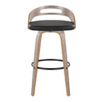 Cassis 30" Fixed-Height Barstool - Set of 2 - Light Grey Wood, Black PU, Black Metal