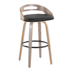 Cassis 30" Fixed-Height Barstool - Set of 2 - Light Grey Wood, Black PU, Black Metal