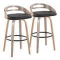 Cassis 30" Fixed-Height Barstool - Set of 2 - Light Grey Wood, Black PU, Black Metal