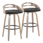Cassis 30" Fixed-Height Barstool - Set of 2 - Light Grey Wood, Black PU, Black Metal