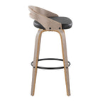 Cassis 30" Fixed-Height Barstool - Set of 2 - Light Grey Wood, Black PU, Black Metal