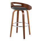 Cassis 30" Fixed-Height Barstool - Set of 2 - Walnut Wood, Grey PU, Chrome Metal