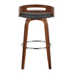 Cassis 30" Fixed-Height Barstool - Set of 2 - Walnut Wood, Grey PU, Chrome Metal