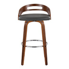Cassis 30" Fixed-Height Barstool - Set of 2 - Walnut Wood, Grey PU, Chrome Metal