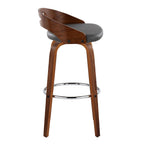 Cassis 30" Fixed-Height Barstool - Set of 2 - Walnut Wood, Grey PU, Chrome Metal