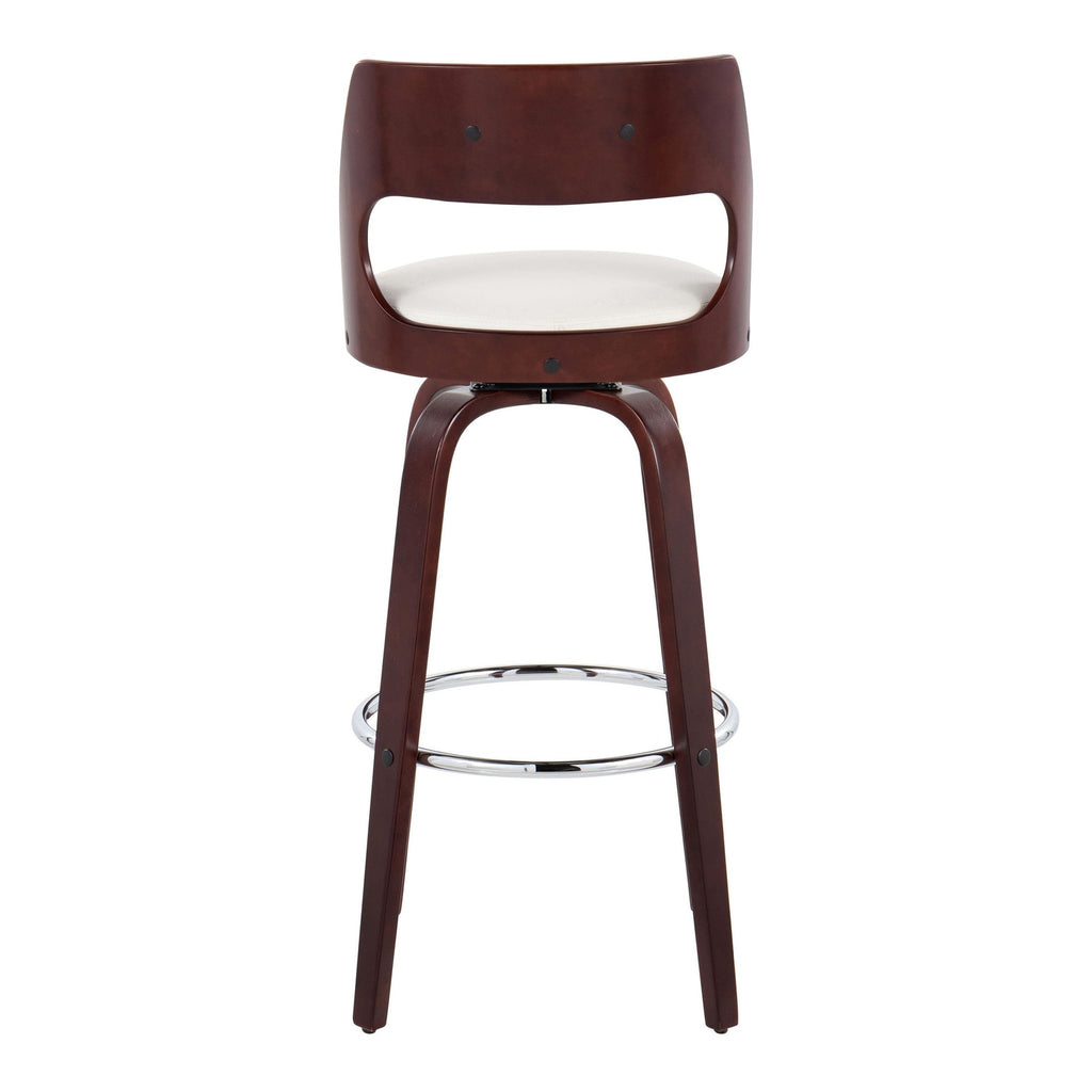 Cecina 30'' Fixed-Height Barstool - Set of 2 - Mahogany Wood, Chrome Metal, White PU