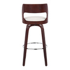 Cecina 30'' Fixed-Height Barstool - Set of 2 - Mahogany Wood, Chrome Metal, White PU