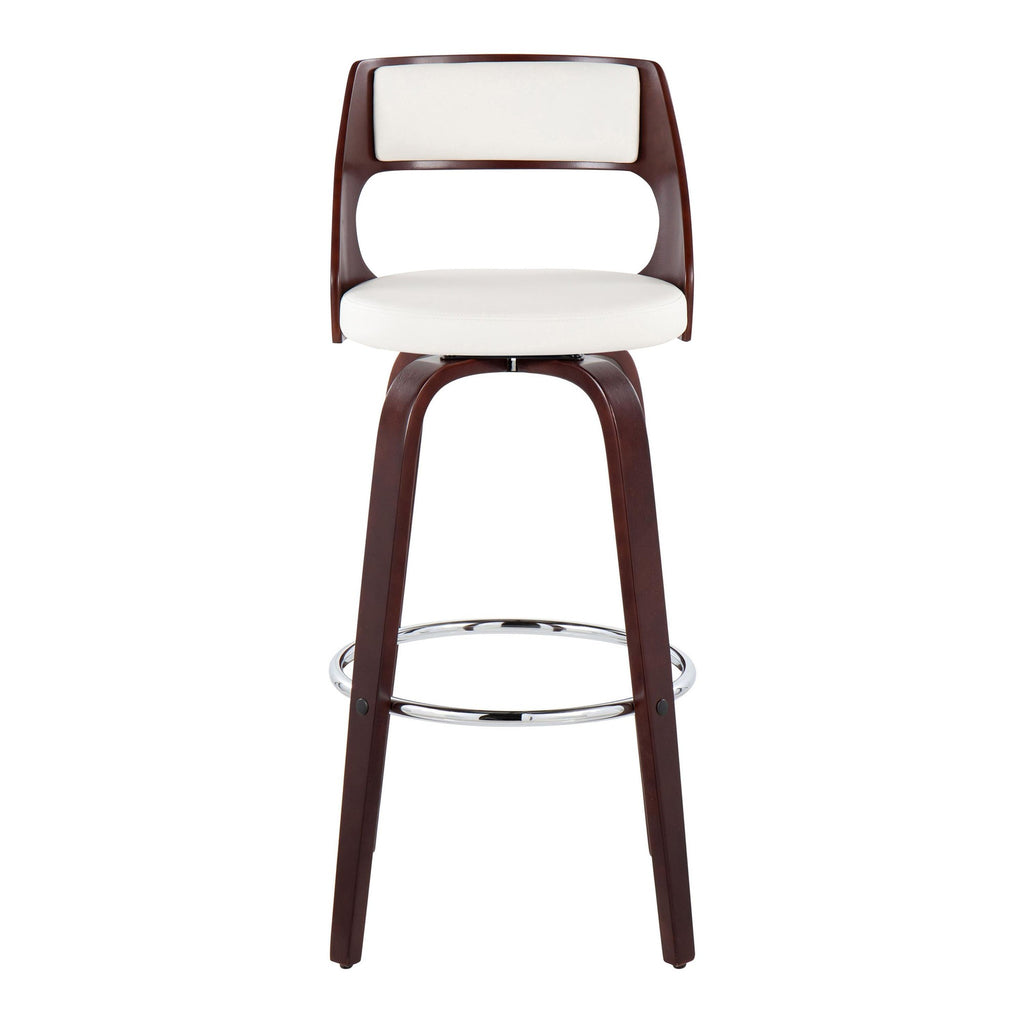 Cecina 30'' Fixed-Height Barstool - Set of 2 - Mahogany Wood, Chrome Metal, White PU