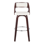 Cecina 30'' Fixed-Height Barstool - Set of 2 - Mahogany Wood, Chrome Metal, White PU