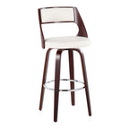 Cecina 30'' Fixed-Height Barstool - Set of 2 - Mahogany Wood, Chrome Metal, White PU