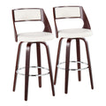 Cecina 30'' Fixed-Height Barstool - Set of 2 - Mahogany Wood, Chrome Metal, White PU