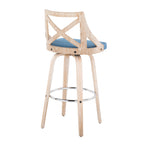 Charlotte 30" Fixed-Height Barstool - Set of 2 - Whitewashed Wood, Chrome Metal, Blue Fabric