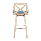 Charlotte 30" Fixed-Height Barstool - Set of 2 - Whitewashed Wood, Chrome Metal, Blue Fabric
