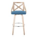 Charlotte 30" Fixed-Height Barstool - Set of 2 - Whitewashed Wood, Chrome Metal, Blue Fabric