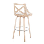 Charlotte 30" Fixed-Height Barstool - Set of 2 - Whitewashed Wood, Chrome Metal, Cream Fabric