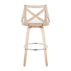 Charlotte 30" Fixed-Height Barstool - Set of 2 - Whitewashed Wood, Chrome Metal, Cream Fabric