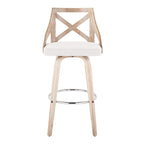 Charlotte 30" Fixed-Height Barstool - Set of 2 - Whitewashed Wood, Chrome Metal, Cream Fabric