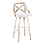 Charlotte 30" Fixed-Height Barstool - Set of 2 - Whitewashed Wood, Chrome Metal, Cream Fabric
