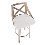 Charlotte 30" Fixed-Height Barstool - Set of 2 - Whitewashed Wood, Chrome Metal, Cream Fabric