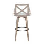 Charlotte 30" Fixed-Height Barstool - Set of 2 - Light Grey Wood, Black Metal, Cream Noise Fabric