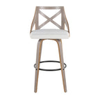 Charlotte 30" Fixed-Height Barstool - Set of 2 - Light Grey Wood, Black Metal, Cream Noise Fabric