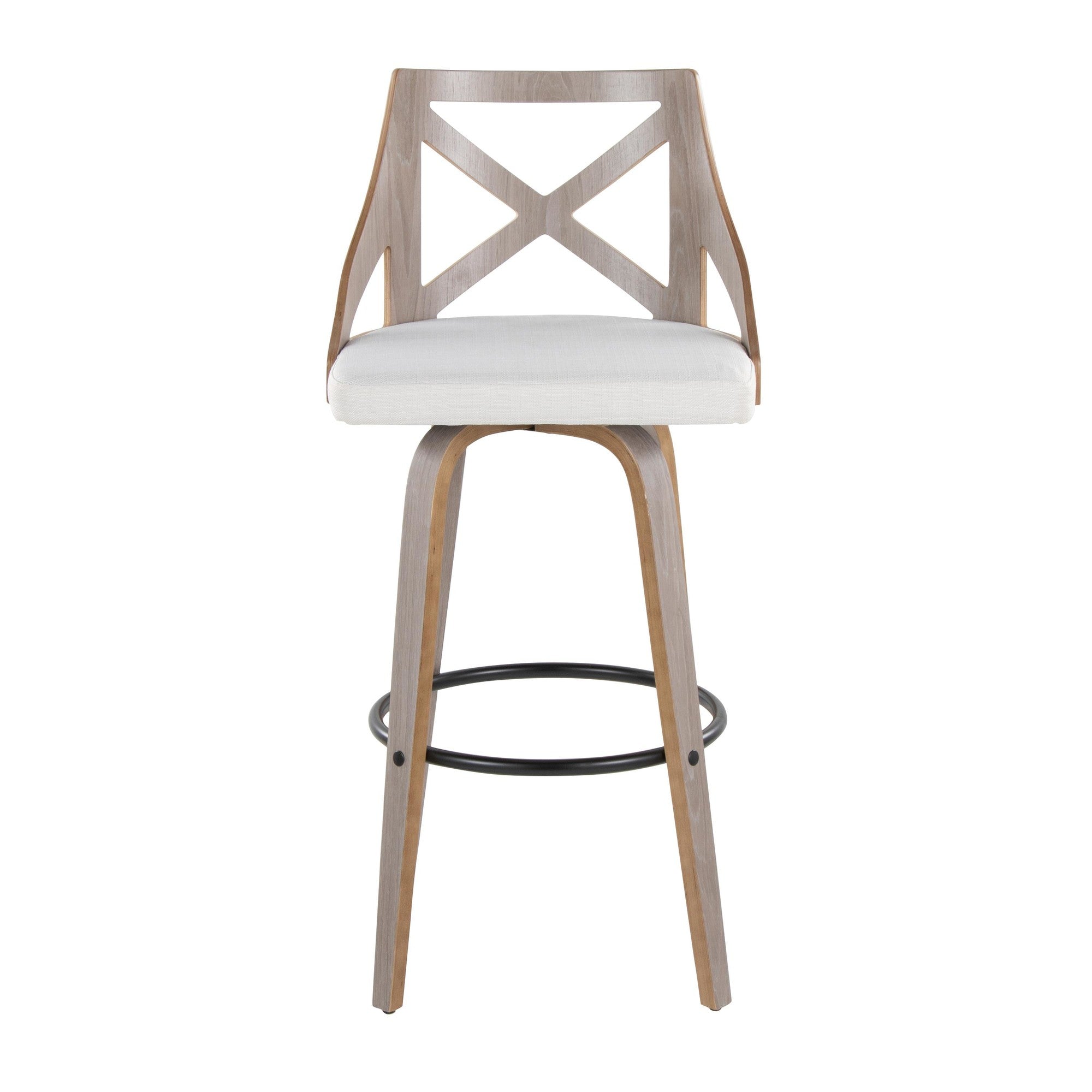 Charlotte 30" Fixed-Height Barstool - Set of 2 - Light Grey Wood, Black Metal, Cream Noise Fabric