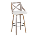Charlotte 30" Fixed-Height Barstool - Set of 2 - Light Grey Wood, Black Metal, Cream Noise Fabric