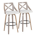 Charlotte 30" Fixed-Height Barstool - Set of 2 - Light Grey Wood, Black Metal, Cream Noise Fabric