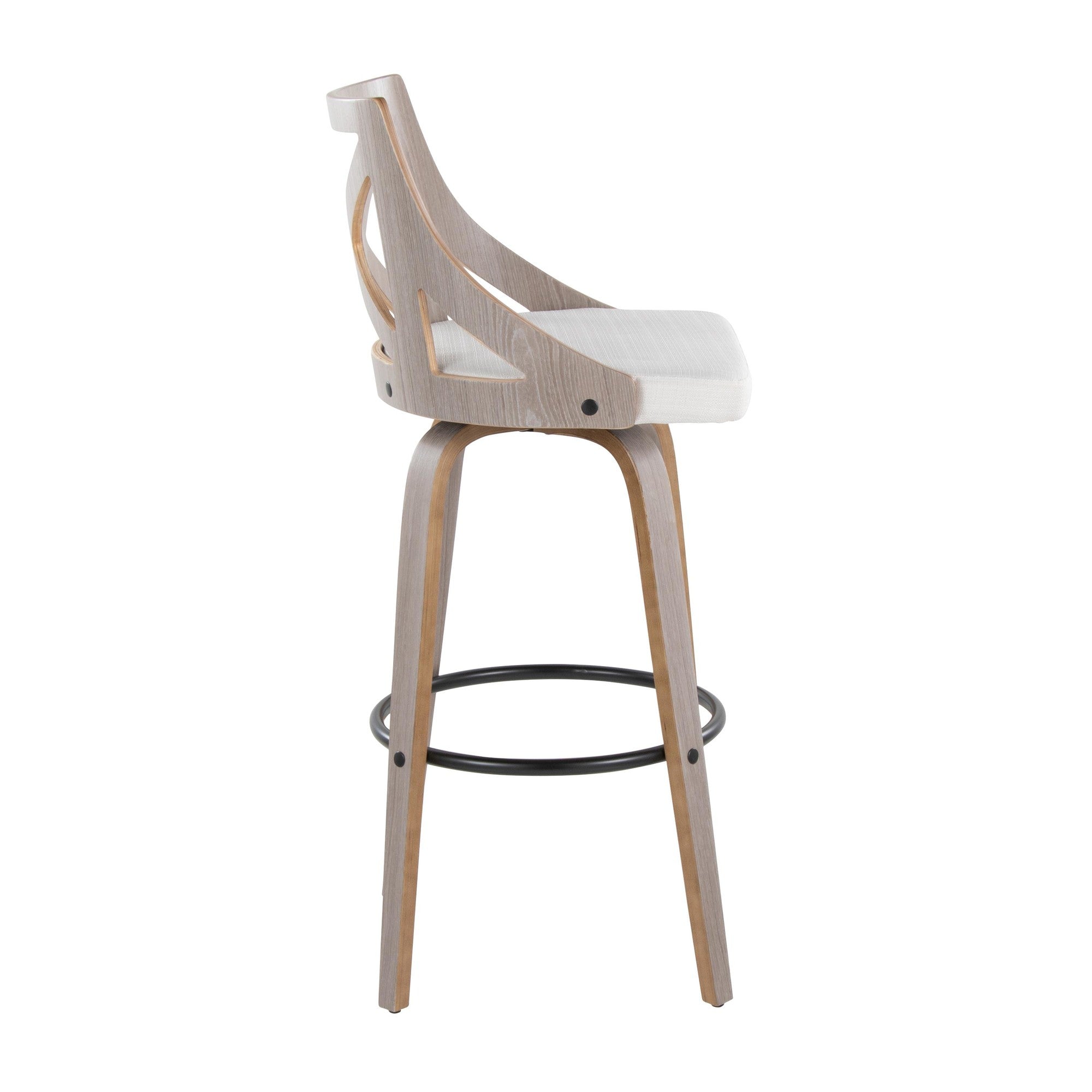 Charlotte 30" Fixed-Height Barstool - Set of 2 - Light Grey Wood, Black Metal, Cream Noise Fabric