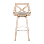 Charlotte 30" Fixed-Height Barstool - Set of 2 - Whitewashed Wood, Chrome Metal, Light Grey Fabric