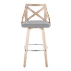 Charlotte 30" Fixed-Height Barstool - Set of 2 - Whitewashed Wood, Chrome Metal, Light Grey Fabric