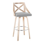 Charlotte 30" Fixed-Height Barstool - Set of 2 - Whitewashed Wood, Chrome Metal, Light Grey Fabric