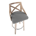 Charlotte 30" Fixed-Height Barstool - Set of 2 - Whitewashed Wood, Chrome Metal, Light Grey Fabric