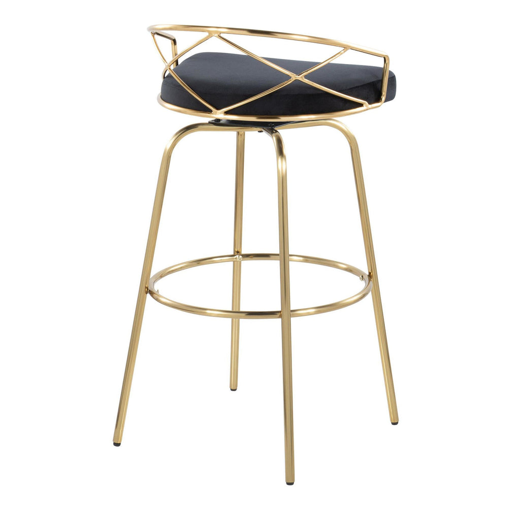Charlotte Glam 30" Fixed-Height Barstool - Set of 2 - Gold Metal, Black Velvet