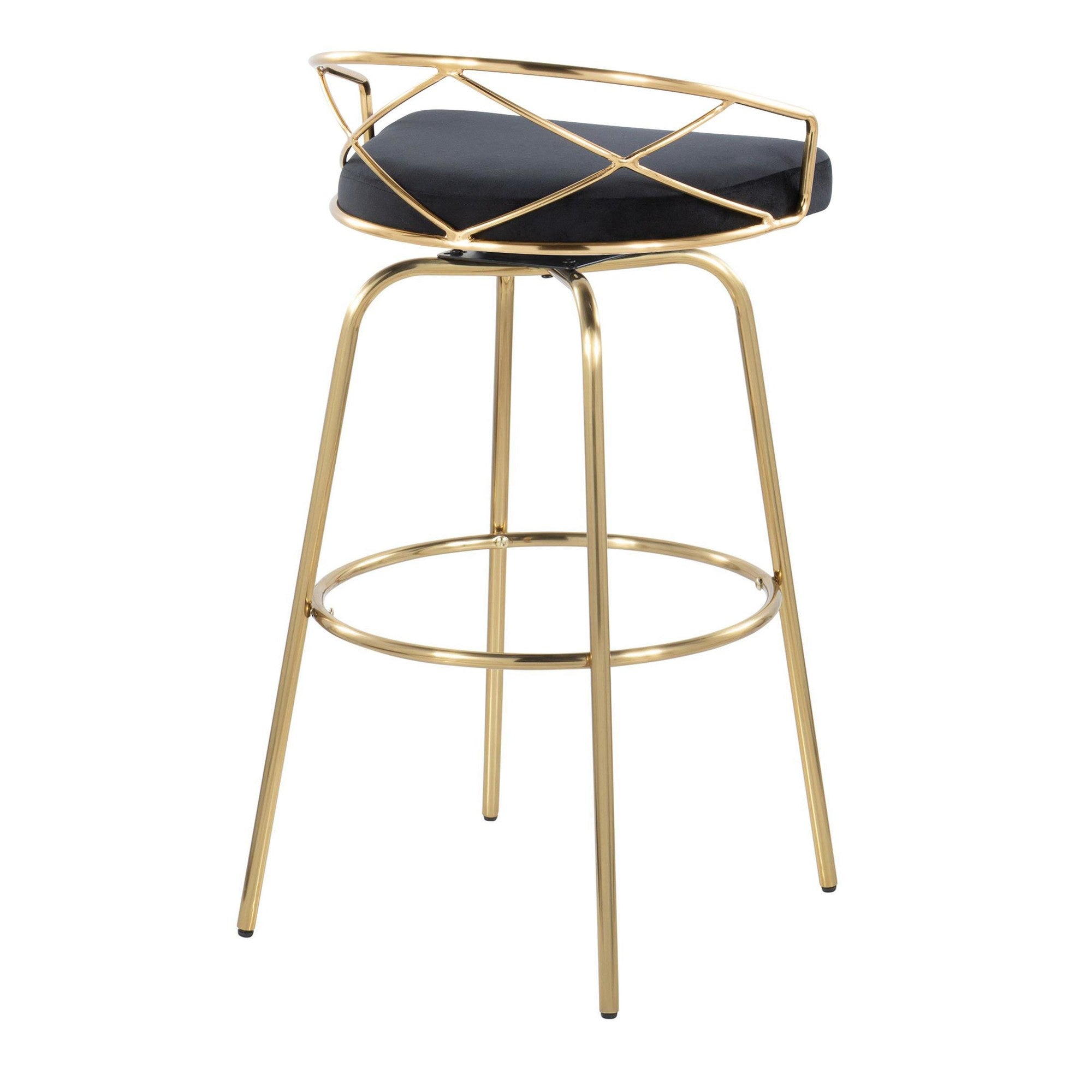 Charlotte Glam 30" Fixed-Height Barstool - Set of 2 - Gold Metal, Black Velvet