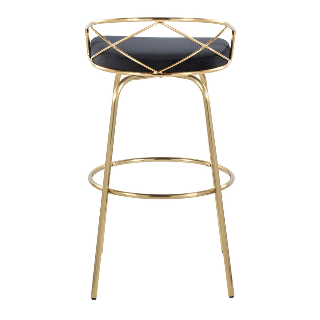 Charlotte Glam 30" Fixed-Height Barstool - Set of 2 - Gold Metal, Black Velvet