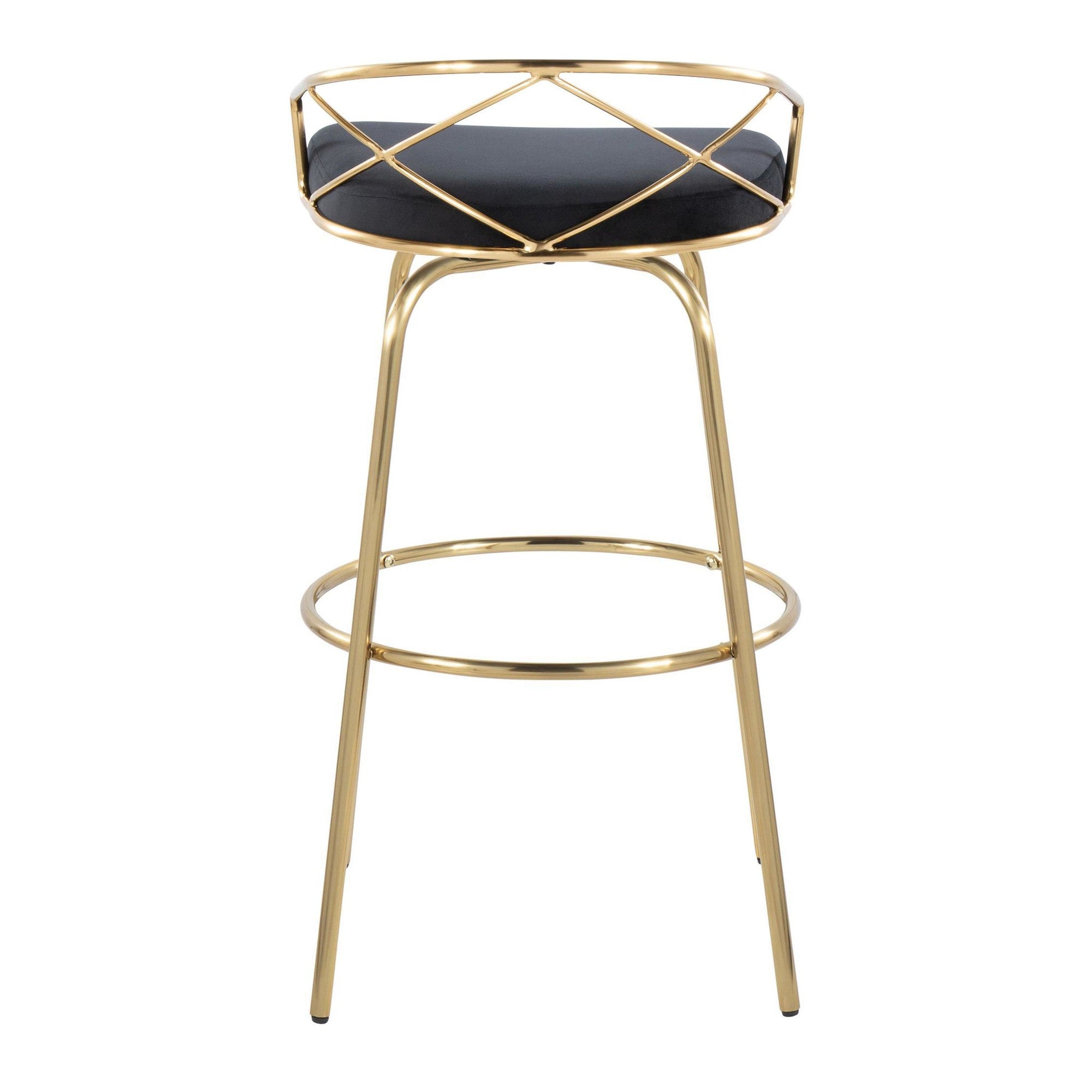 Charlotte Glam 30" Fixed-Height Barstool - Set of 2 - Gold Metal, Black Velvet