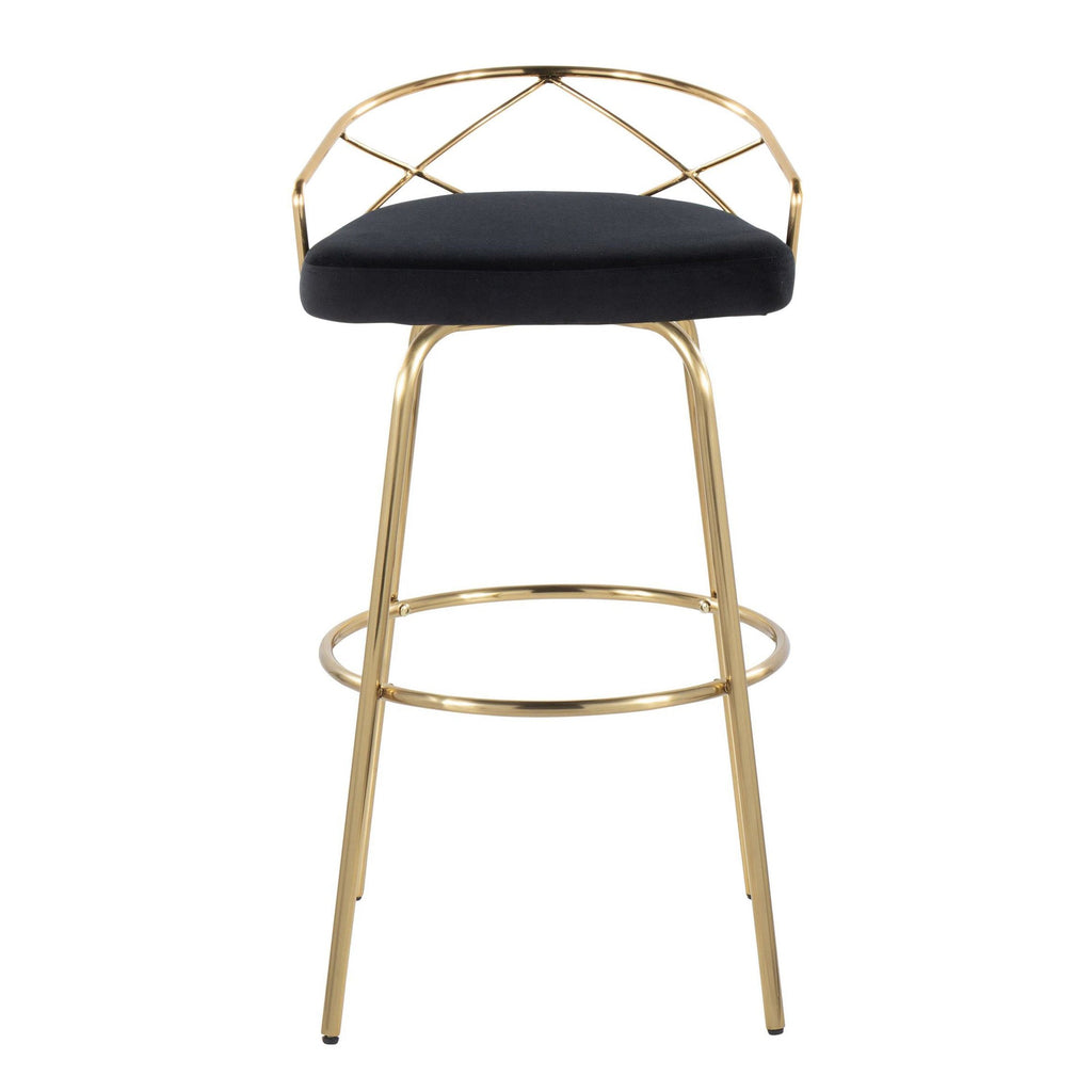 Charlotte Glam 30" Fixed-Height Barstool - Set of 2 - Gold Metal, Black Velvet